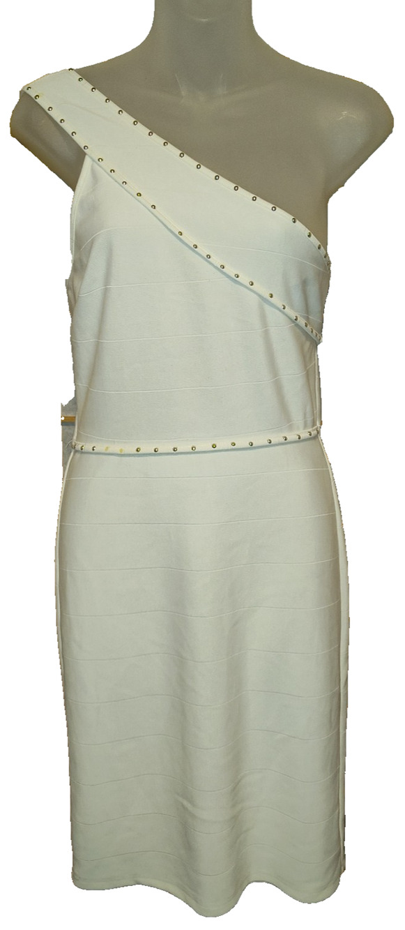 Lashes Women’s White One Shoulder Studded Structured Style Dress Size M BG27